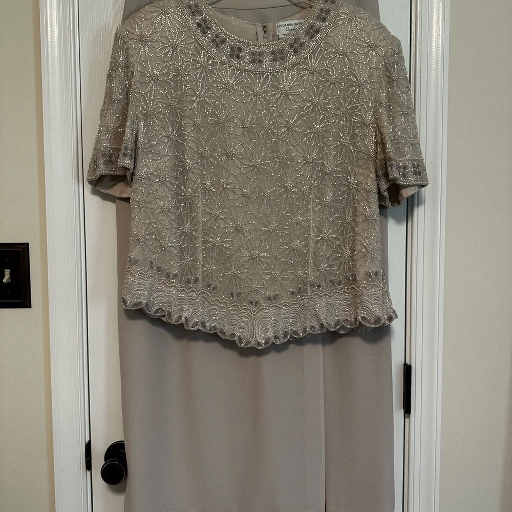Mother of Bride Wedding Dress Adrianna Papell Taupe Beaded Top and Long Skirt 18 - Picture 11 of 12